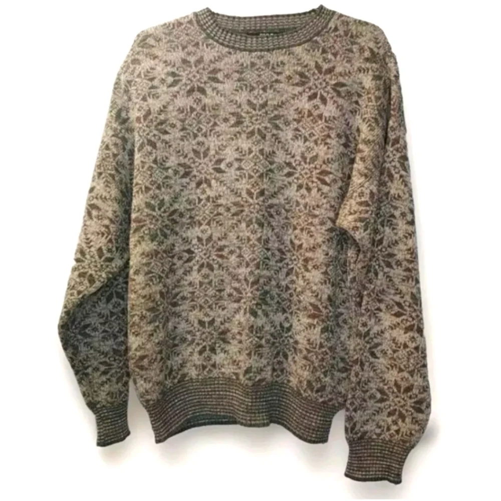 Vtg TSR USA Holiday Sweater Men Large Green Marbled Knit Colorful Ski Geometric
